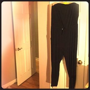 Bobbie Brooks Strapless Tie Waist Jumpsuit